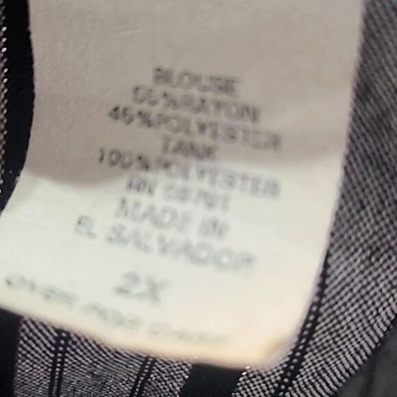 Gloria Lance Vintage Buttondown Blouse,Gray, Black & Metallic Stripe, Size 2X - Picture 9 of 9